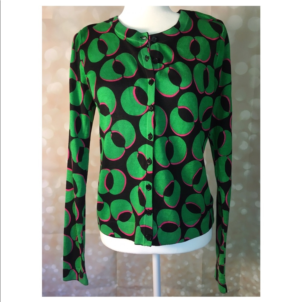 Diane Von Furstenberg Green IBIZA Silk Cardigan